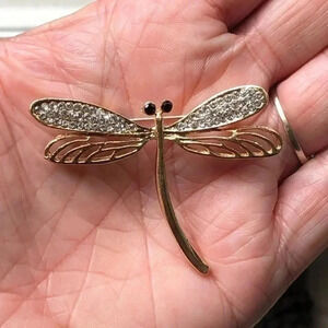 Beautiful Gold Crystal Dragonfly Brooch Pin NWT